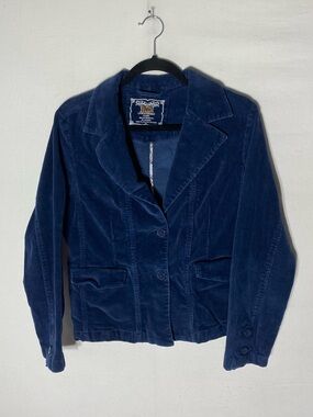 Vintage 90s Y2K BUM Blue Corduroy Blazer Jacket L Twee Cottagecore Academia